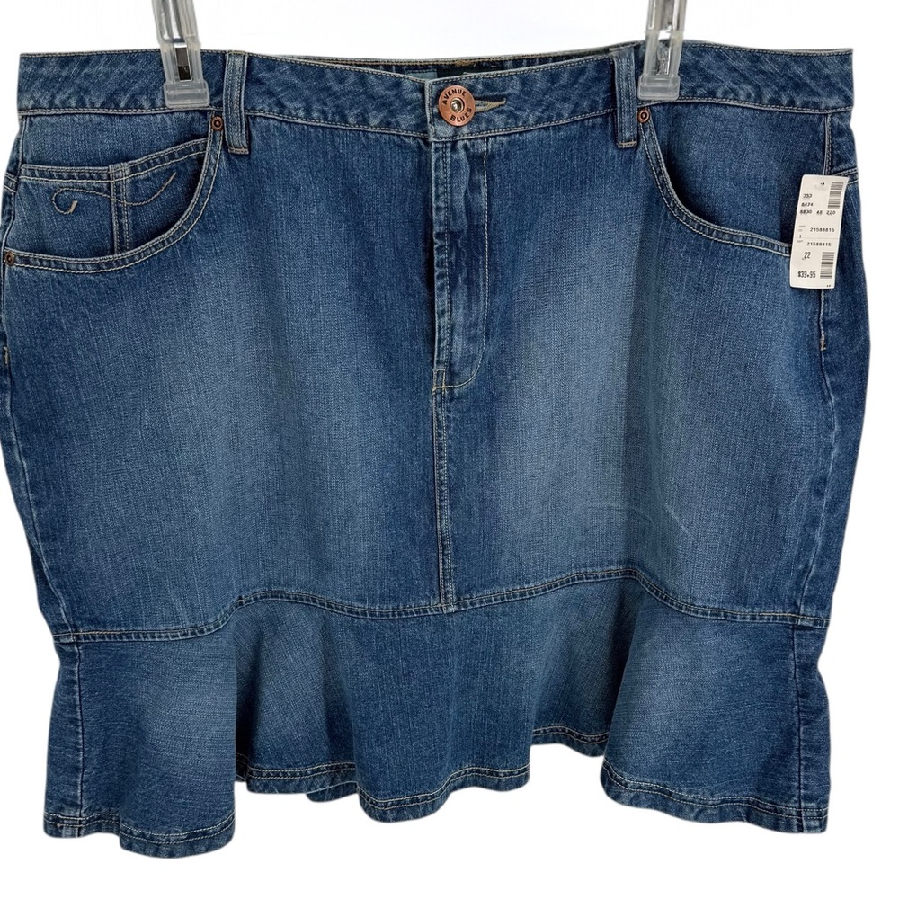 Avenue Blues NWT Tiered Denim Skirt Women's Size 22 Cotton Ruffled Hem Retro